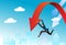 A businessman falling with down arrow. Failure, bankruptcy, debt, risk in business concept