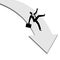 Businessman falling down from arrow graphic