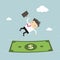 Businessman falling into a money banknote. Business concept