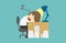 Businessman falls asleep at his desk.Cartoon of business fail is