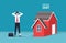 Businessman feels depression and got chained with home icon symbol. Mortgage debt vector illustration