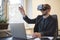 businessman finishes his work and taking virtual reality goggles on