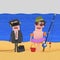 Businessman and fisherman on beach