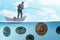 The businessman fishing bitcoins in cryptocurrency mining concept