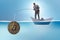 The businessman fishing bitcoins in cryptocurrency mining concept