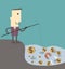 Businessman fishing money by magnet vector illustration eps10