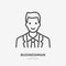 Businessman flat line icon. Vector outline illustration of man in suit. Black color thin linear sign for default simple