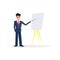 Businessman with flipchart. Business coach with presentation.