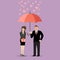 Businessman flirt with a woman under an umbrella