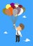 Businessman Fly on Balloons to the Sky