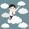 Businessman flying on cloud. Success concept. Vector illustration