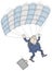 Businessman flying down by parachute