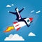 Businessman Flying High Riding a Rocket