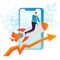 Businessman Flying on a Rocket. Business Mobile Startup, Career Boost, Web Technology Concept. Office Worker Character