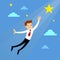 Businessman Flying To Catch Stars