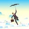 Businessman flying on Umbrella