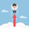 Businessman flying up through the clouds with growth arrow