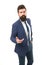 Businessman formal suit. Modern businessman ofiice worker. Office life concept. He knows who is boss here. Bearded man