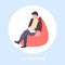 Businessman freelancer sitting at armchair business man using tablet freelance co-working concept male cartoon character