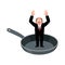 Businessman in frying pan. sinner in cauldron. boss is frying on