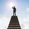 Businessman gazing on top of wooden stairs