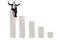 Businessman gesturing win and sitting on the highest column in a chart graph