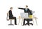 Businessman get scolding from his boss. Concept of corporate politics, business failure or work mistake. Vector illustration in