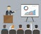 Businessman gives a presentation or seminar. Business meeting, t