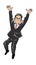 Businessman with glasses jumping and banzai