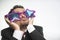 Businessman with glasses stars, crazy and funny achiever