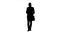 Businessman goes to work, with a diplomat he waves his hand to others. White background. Silhouette