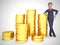 Businessman gold coins stack shows great business profits - 3d illustration