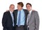 Businessman, group and studio embrace with smile, vision and collaboration by white background. Isolated corporate team