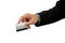 Businessman and hand with credit card swipe