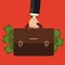Businessman hand holding briefcase. Vector illustration