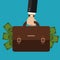 Businessman hand holding briefcase. Vector illustration