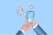 Businessman hand holding smartphone with analyzing graph chart. For business analysis network connecting, 3D realistic vector