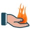 Businessman hand icon holding fire. Vector illustration