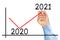 Businessman hand marker improvement graph 2021 year isolated