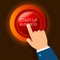 Businessman hand pushing red Button of mission text on light orange Background