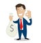 Businessman hands holding money bag