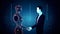 Businessman handshake with an AI robot, future, Generative AI