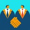 Businessman handshake cartoon retro style. Enter into contract.