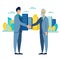 Businessman handshake deal . Flat style. Cartoon vector