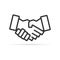 Businessman handshake icon. Handshake friendship partnership outline stroke symbol.