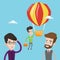 Businessman hanging on balloon vector illustration