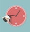 Businessman hangs on an arrow of clock.