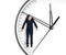 Businessman hangs on an arrow of clock