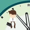 Businessman hangs on an arrow of clock minutes final