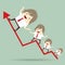 Businessman is happy and running up on red arrow growing graph,